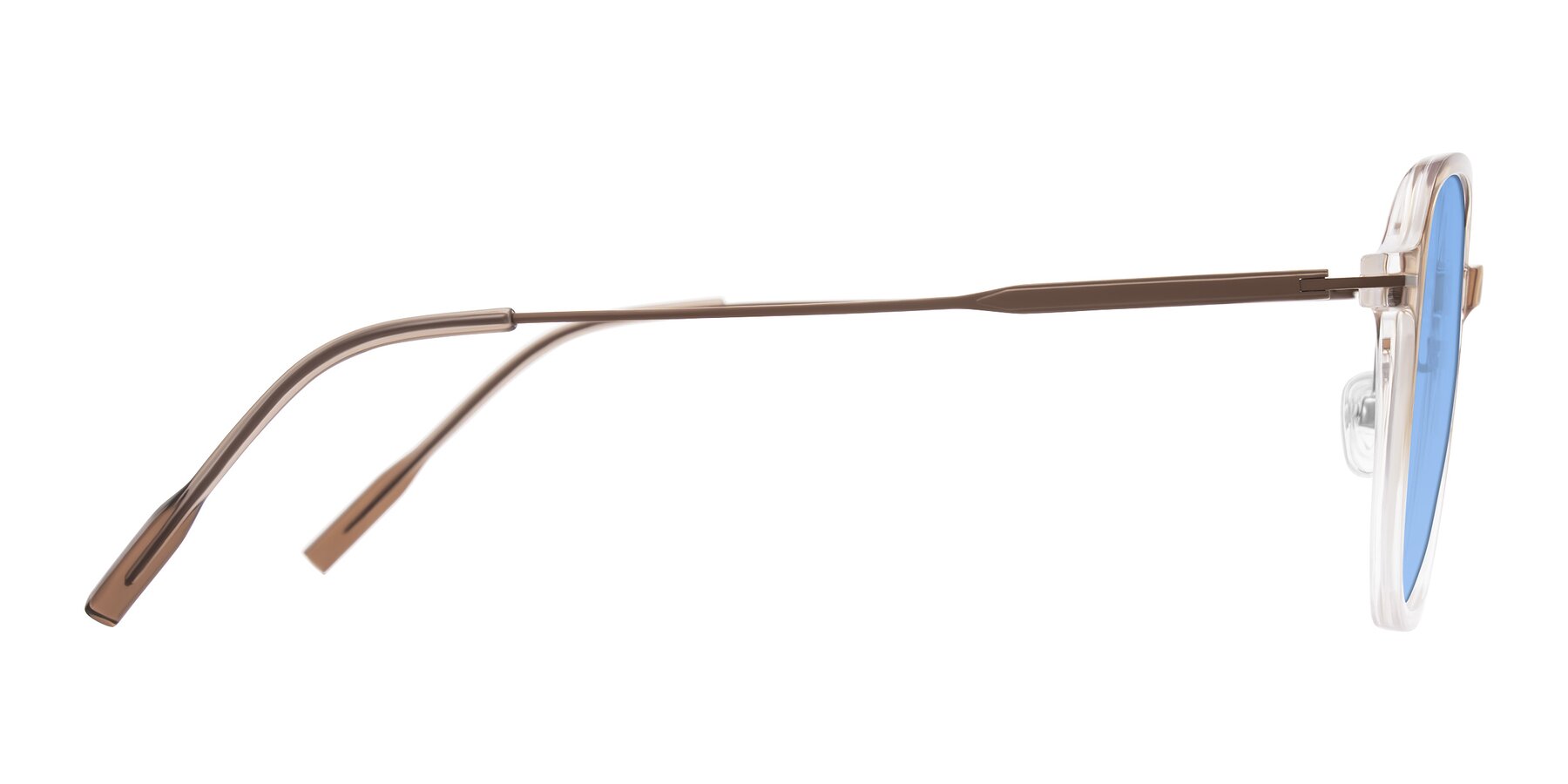 Side of Tulsah in Gradient Light Brown/Clear with Medium Blue Tinted Lenses