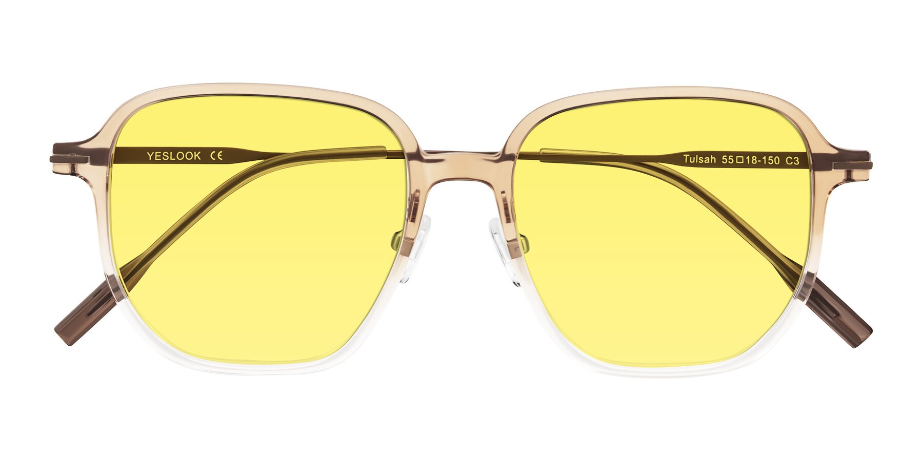 Folded Front of Tulsah in Gradient Light Brown/Clear with Medium Yellow Tinted Lenses