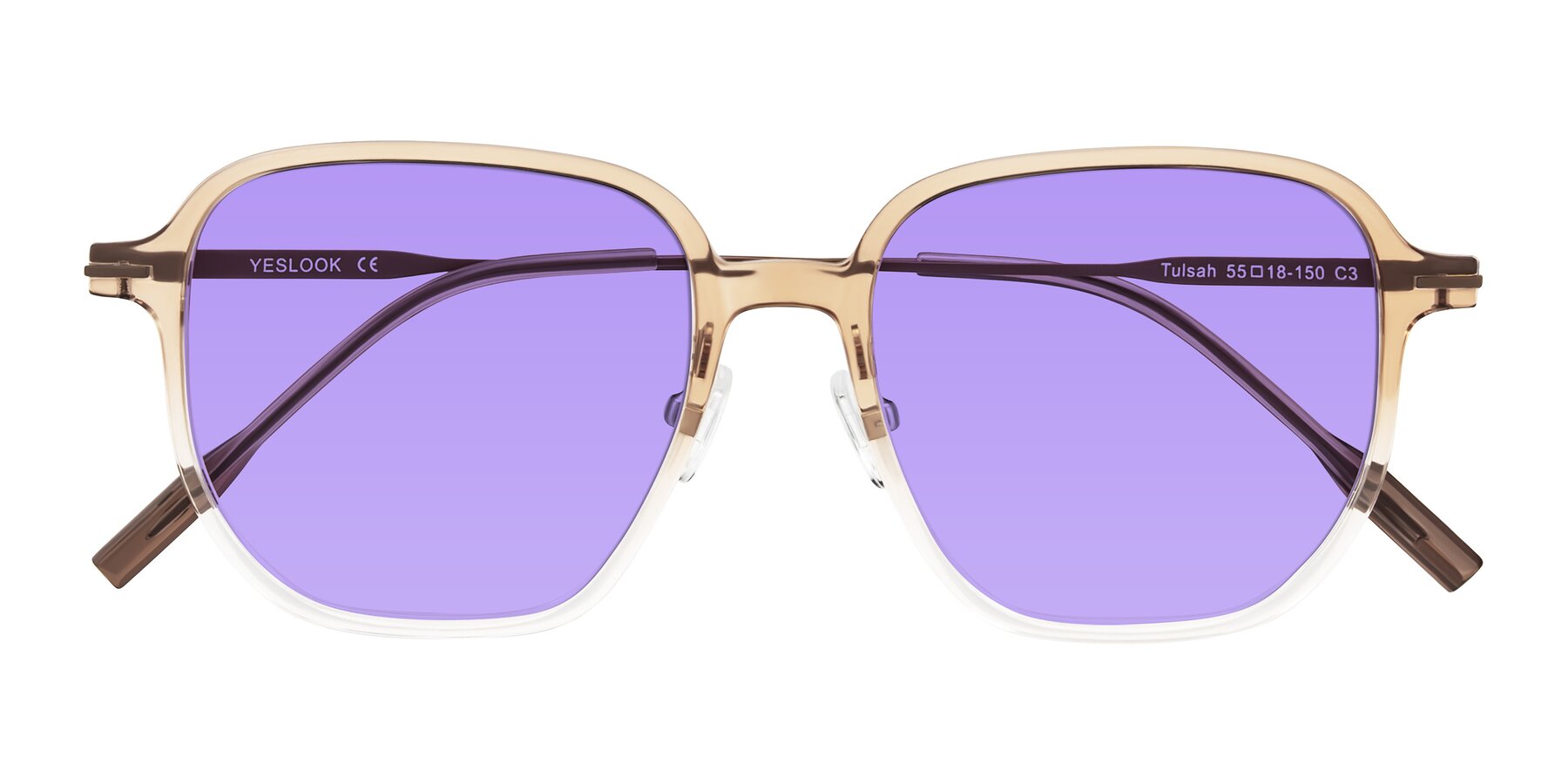 Folded Front of Tulsah in Gradient Light Brown/Clear with Medium Purple Tinted Lenses
