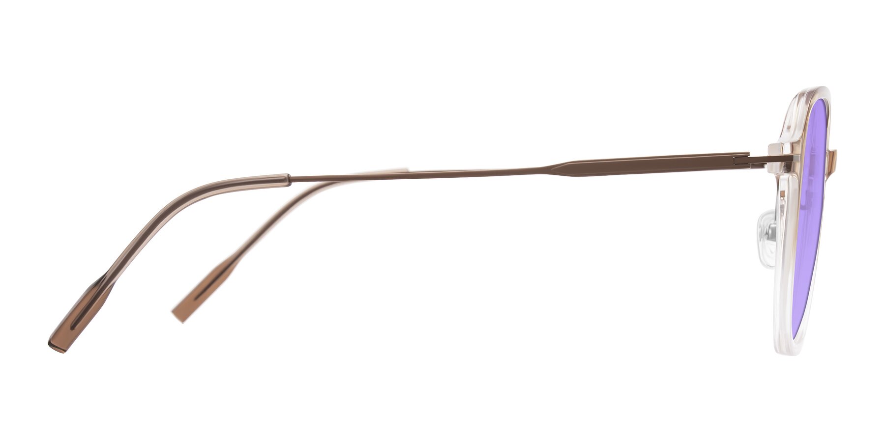 Side of Tulsah in Gradient Light Brown/Clear with Medium Purple Tinted Lenses
