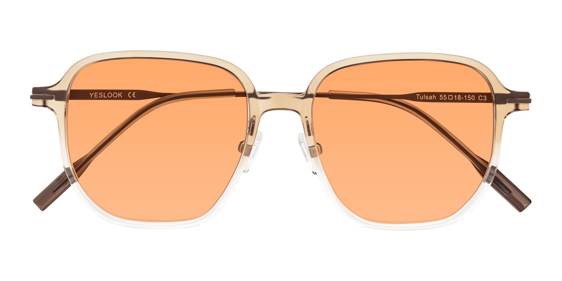 Folded Front of Tulsah in Gradient Light Brown/Clear with Medium Orange Tinted Lenses