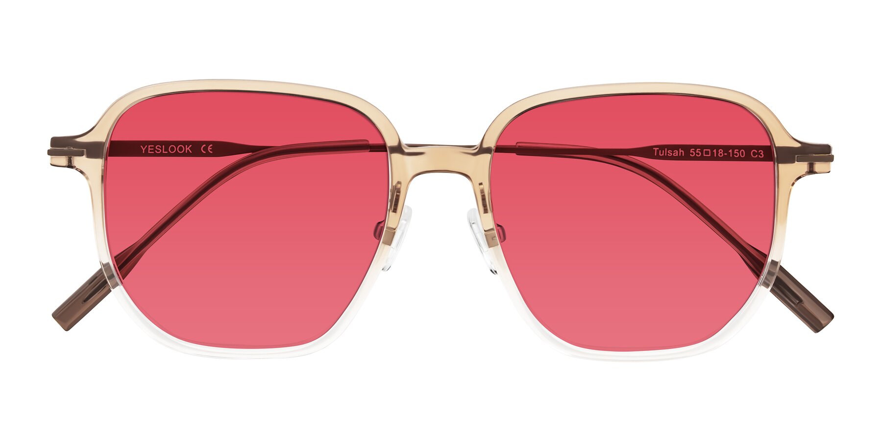 Folded Front of Tulsah in Gradient Light Brown/Clear with Red Tinted Lenses