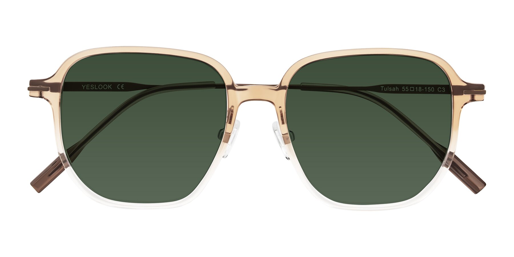 Folded Front of Tulsah in Gradient Light Brown/Clear with Green Tinted Lenses