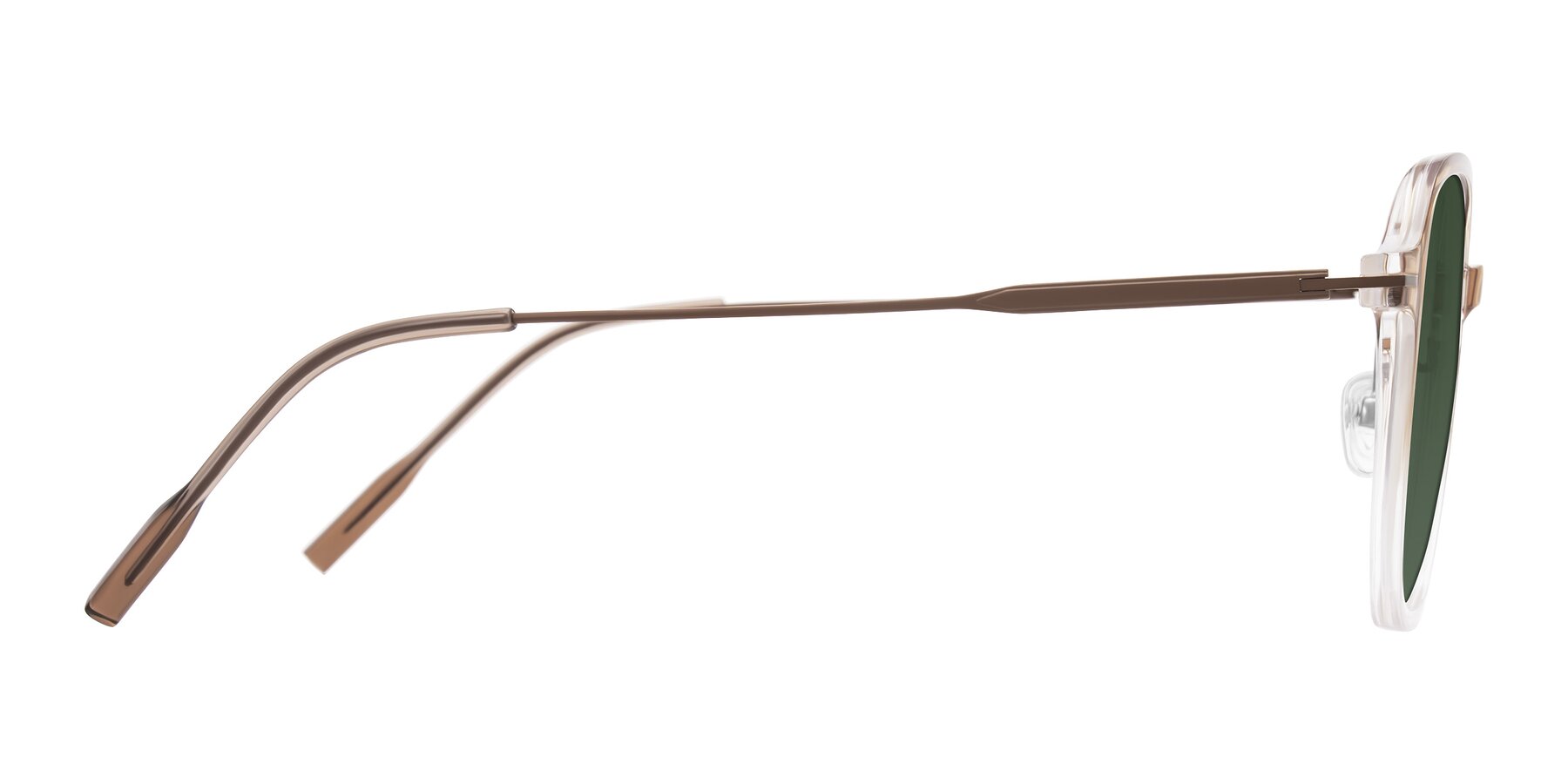 Side of Tulsah in Gradient Light Brown/Clear with Green Tinted Lenses