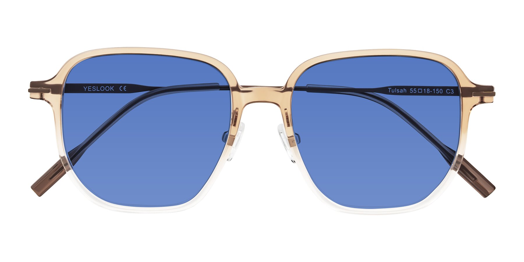 Folded Front of Tulsah in Gradient Light Brown/Clear with Blue Tinted Lenses
