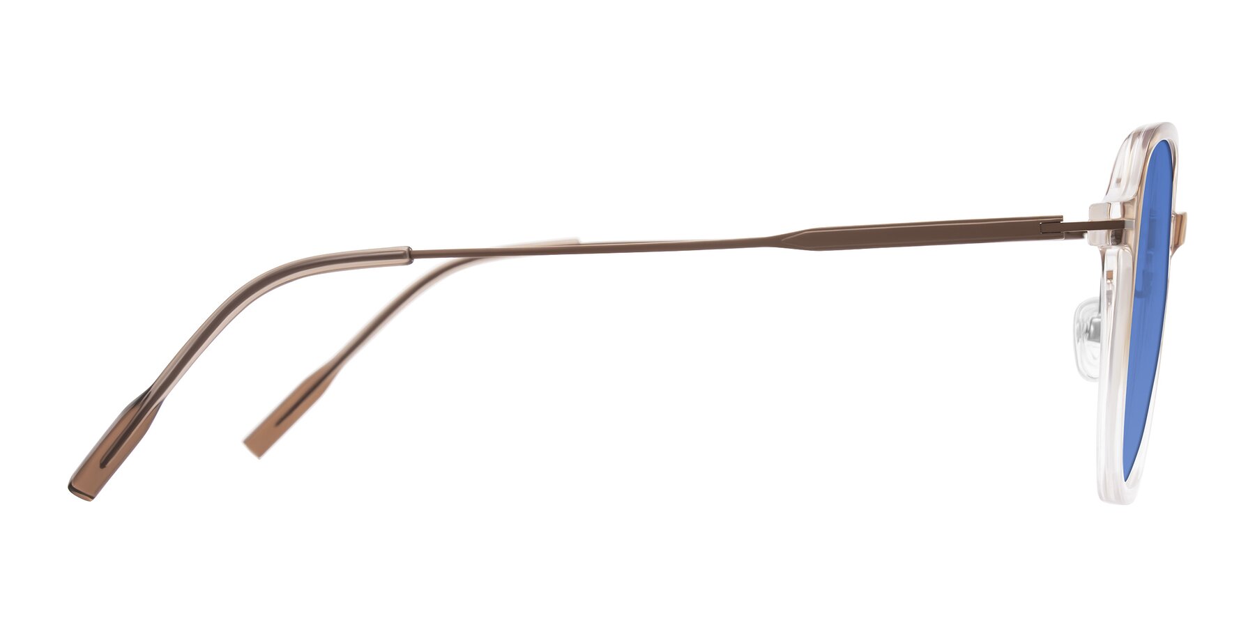 Side of Tulsah in Gradient Light Brown/Clear with Blue Tinted Lenses