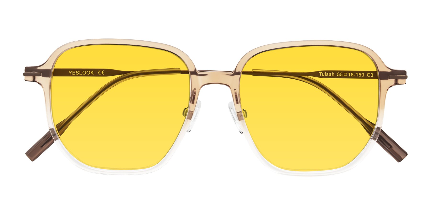 Folded Front of Tulsah in Gradient Light Brown/Clear with Yellow Tinted Lenses