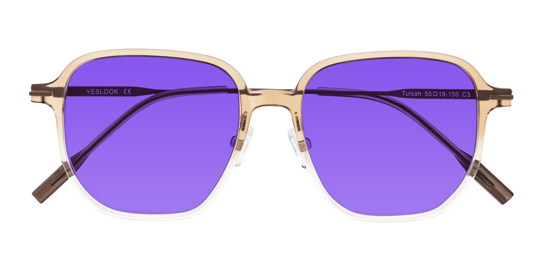 Folded Front of Tulsah in Gradient Light Brown/Clear with Purple Tinted Lenses