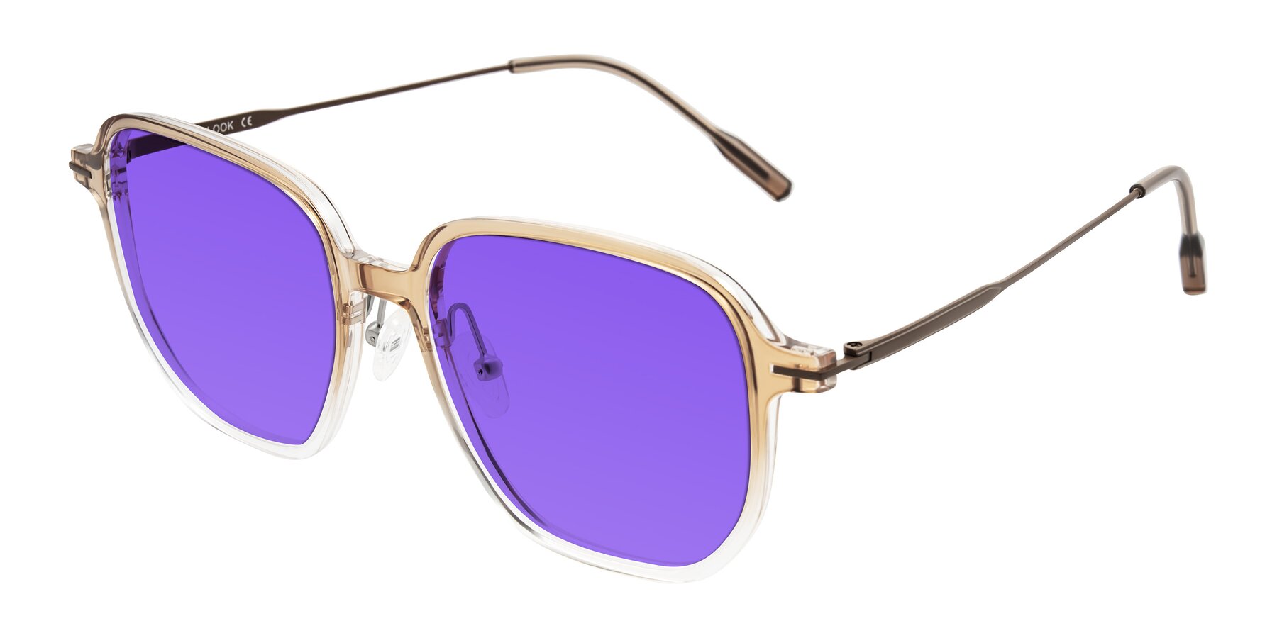 Angle of Tulsah in Gradient Light Brown/Clear with Purple Tinted Lenses