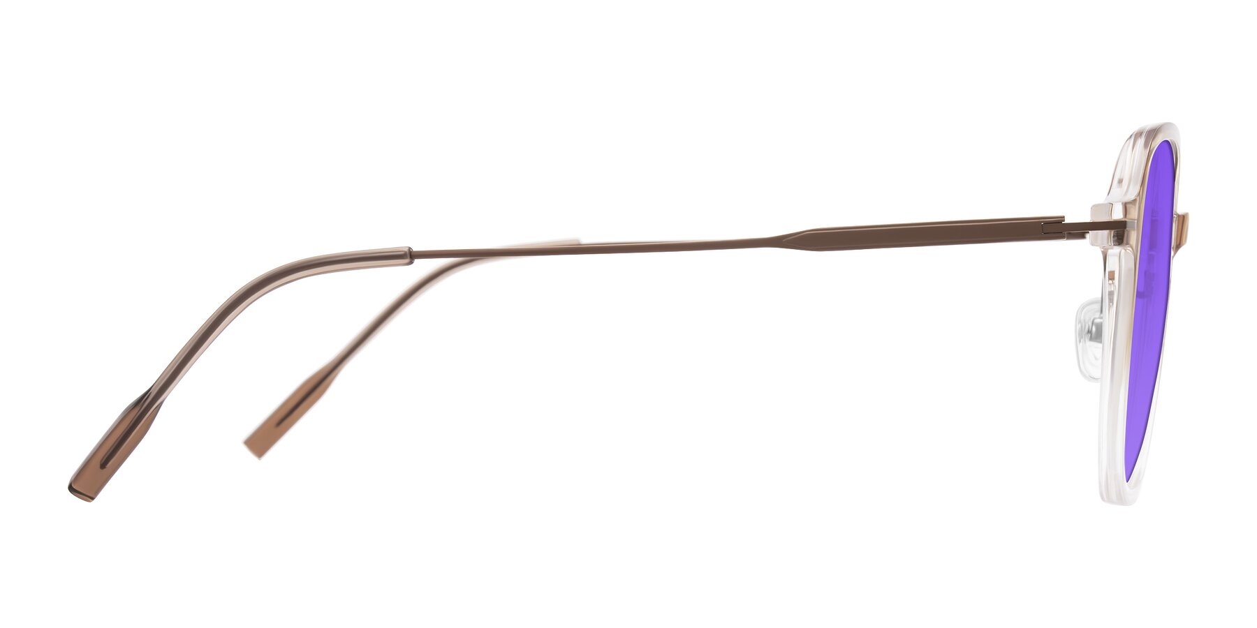 Side of Tulsah in Gradient Light Brown/Clear with Purple Tinted Lenses