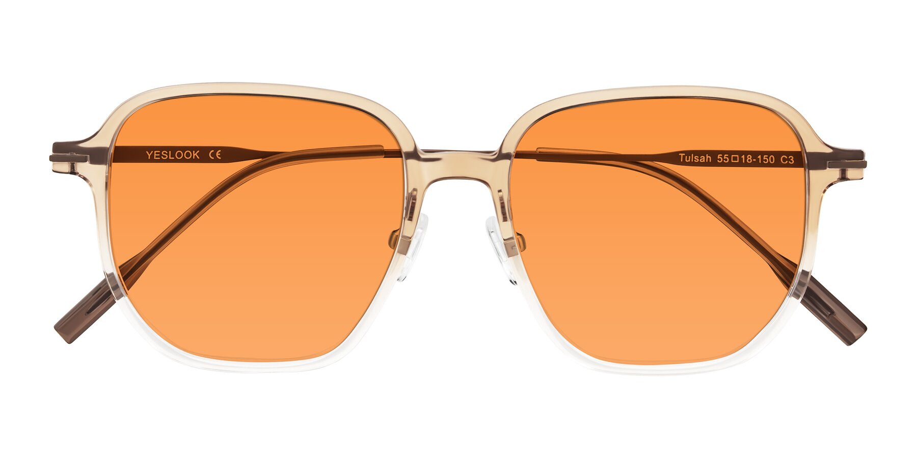Folded Front of Tulsah in Gradient Light Brown/Clear with Orange Tinted Lenses