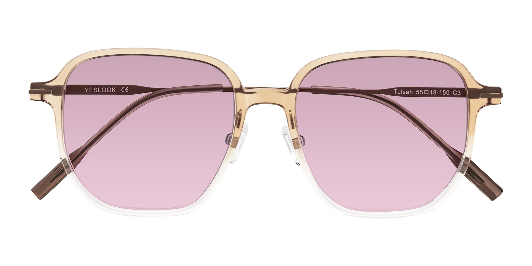Folded Front of Tulsah in Gradient Light Brown/Clear with Light Wine Tinted Lenses