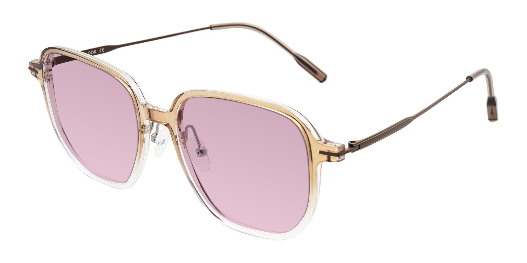 Angle of Tulsah in Gradient Light Brown/Clear with Light Wine Tinted Lenses
