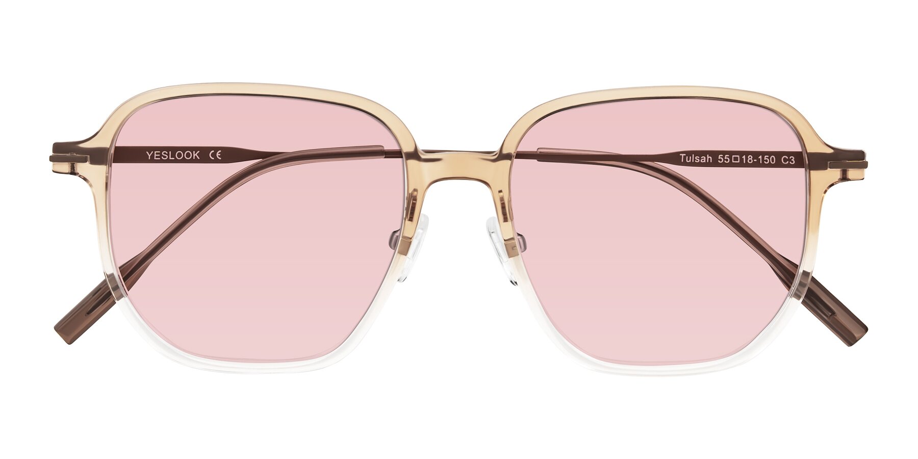 Folded Front of Tulsah in Gradient Light Brown/Clear with Light Garnet Tinted Lenses