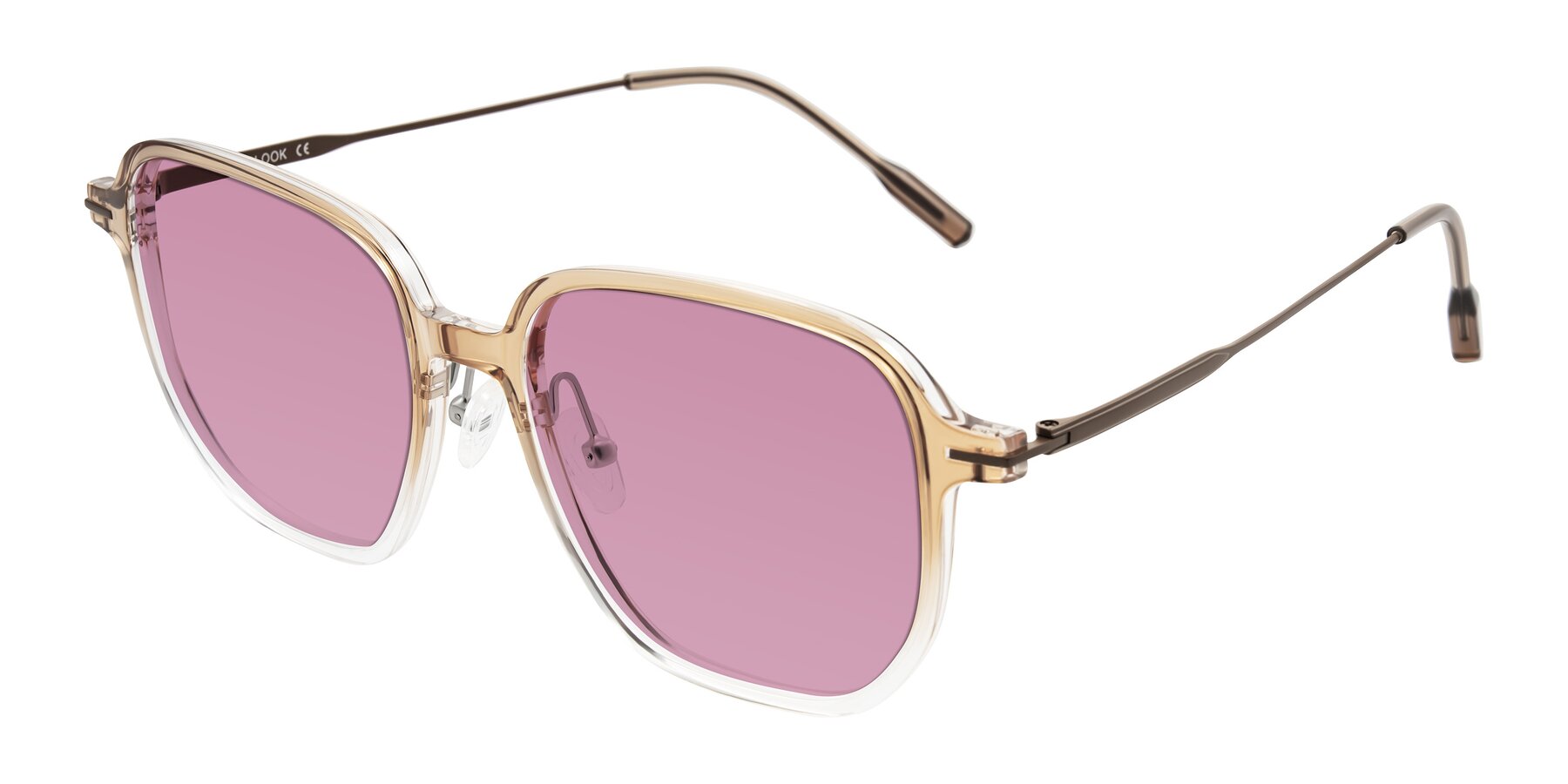 Angle of Tulsah in Gradient Light Brown/Clear with Medium Wine Tinted Lenses