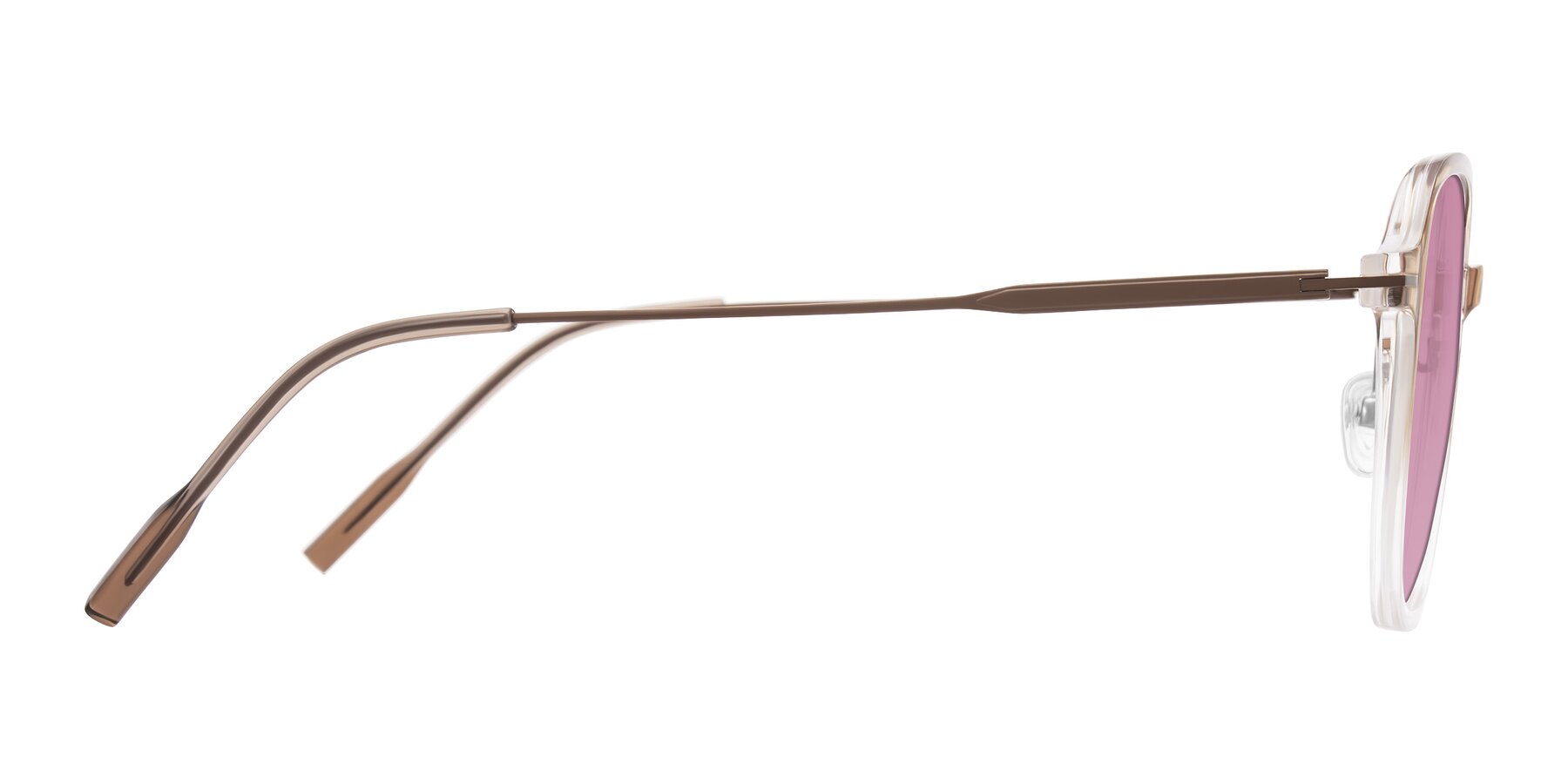 Side of Tulsah in Gradient Light Brown/Clear with Medium Wine Tinted Lenses