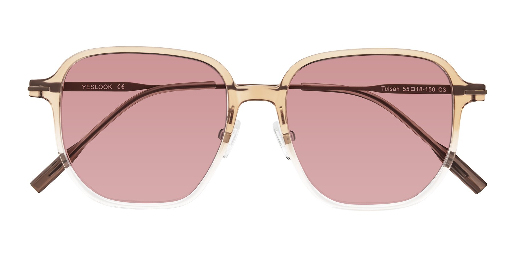 Folded Front of Tulsah in Gradient Light Brown/Clear with Medium Garnet Tinted Lenses