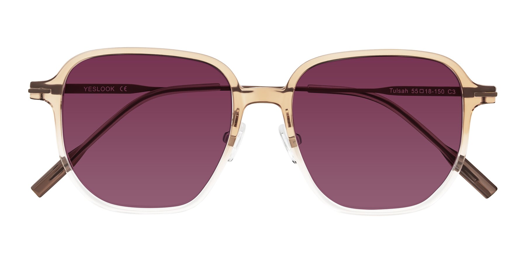 Folded Front of Tulsah in Gradient Light Brown/Clear with Wine Tinted Lenses
