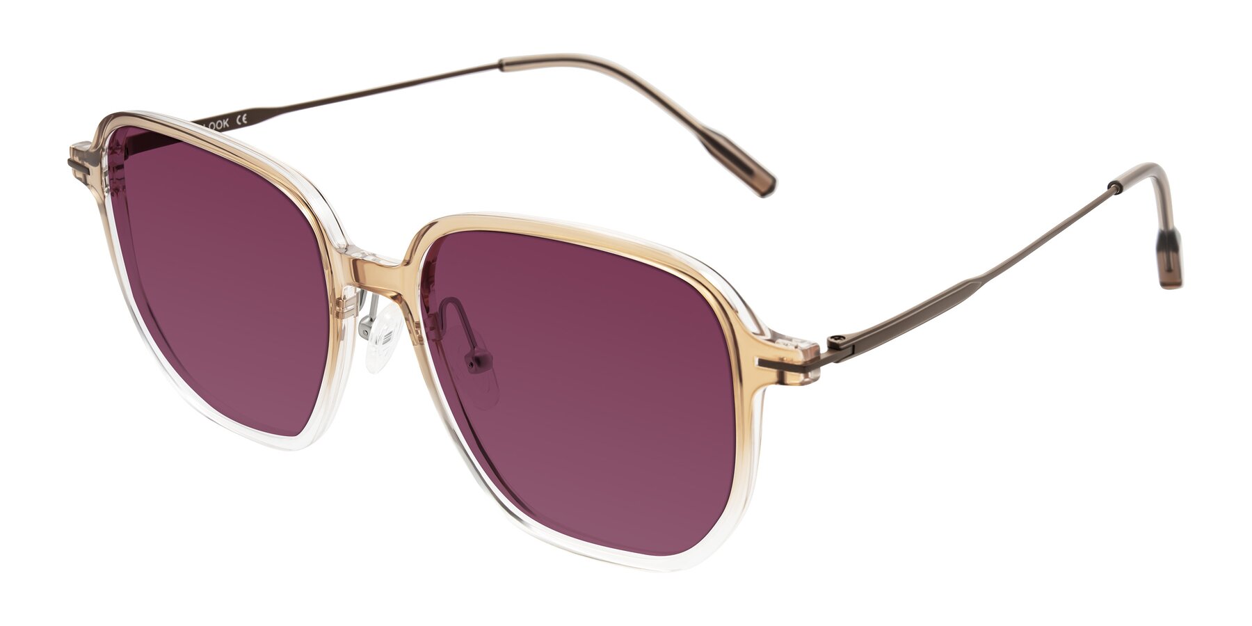 Angle of Tulsah in Gradient Light Brown/Clear with Wine Tinted Lenses