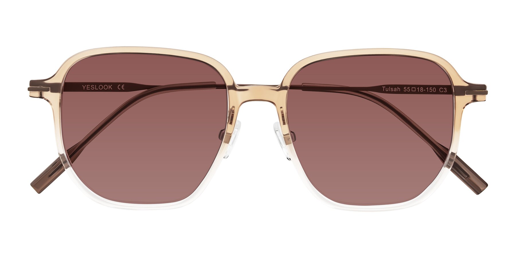 Folded Front of Tulsah in Gradient Light Brown/Clear with Garnet Tinted Lenses