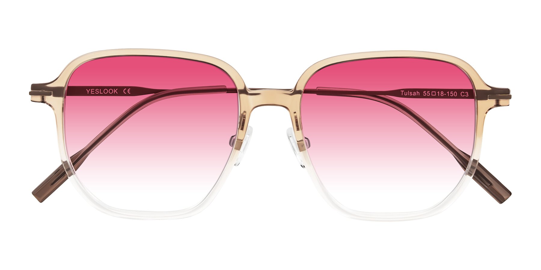 Folded Front of Tulsah in Gradient Light Brown/Clear with Pink Gradient Lenses