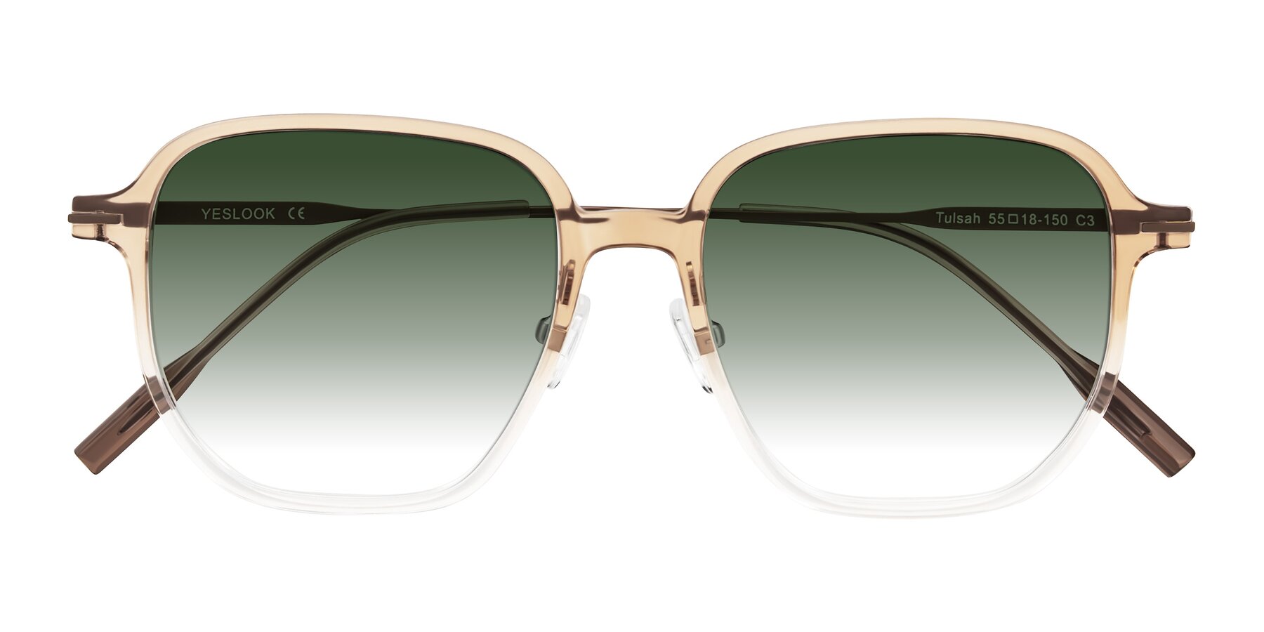 Folded Front of Tulsah in Gradient Light Brown/Clear with Green Gradient Lenses