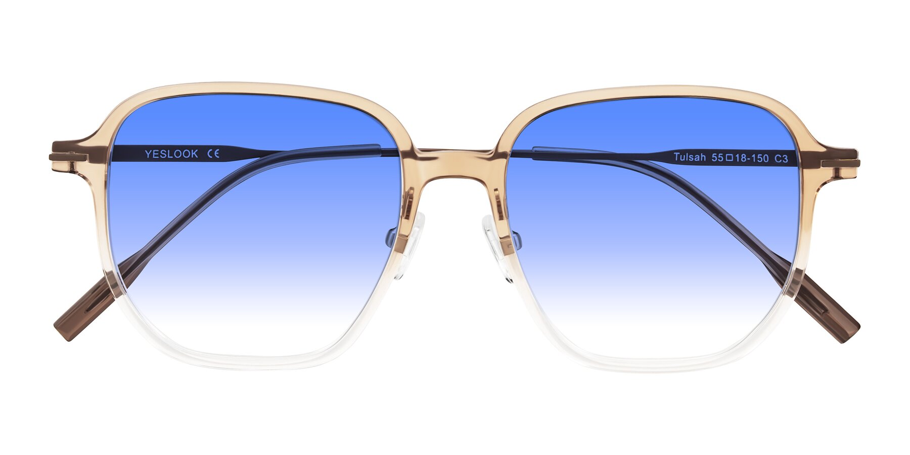 Folded Front of Tulsah in Gradient Light Brown/Clear with Blue Gradient Lenses