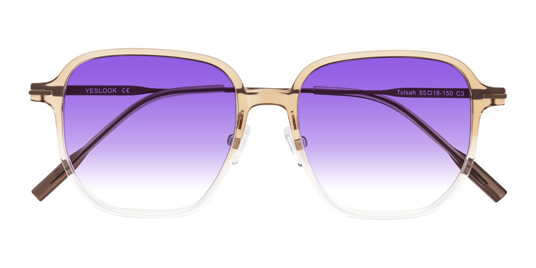 Folded Front of Tulsah in Gradient Light Brown/Clear with Purple Gradient Lenses