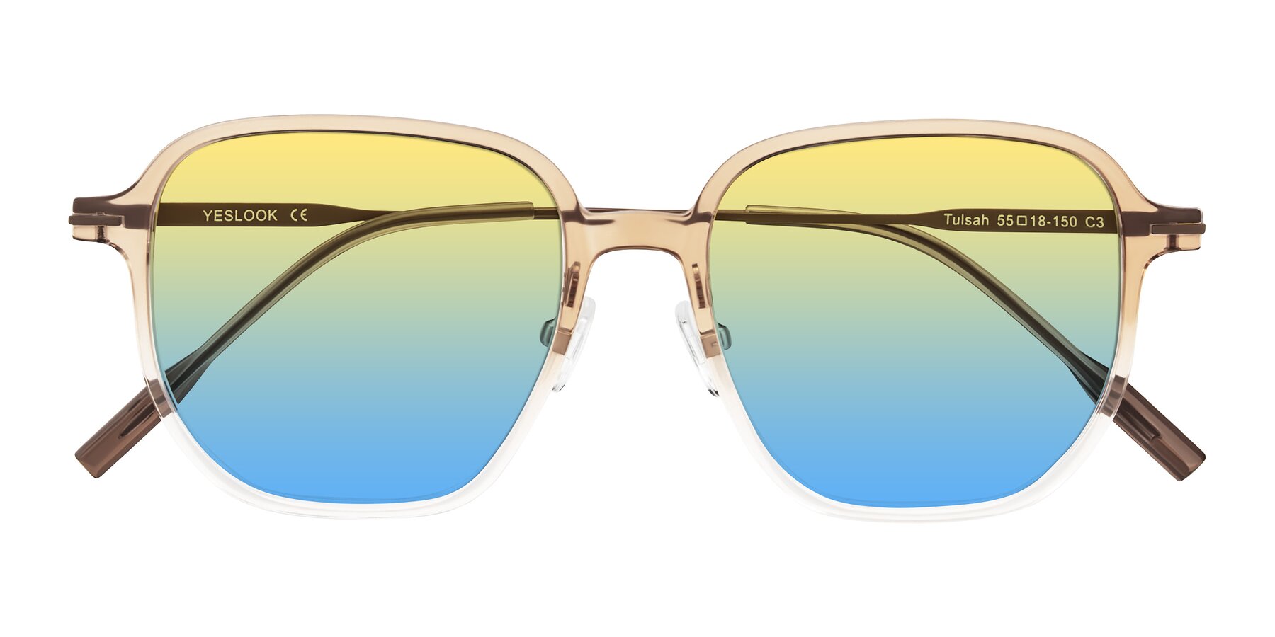 Folded Front of Tulsah in Gradient Light Brown/Clear with Yellow / Blue Gradient Lenses