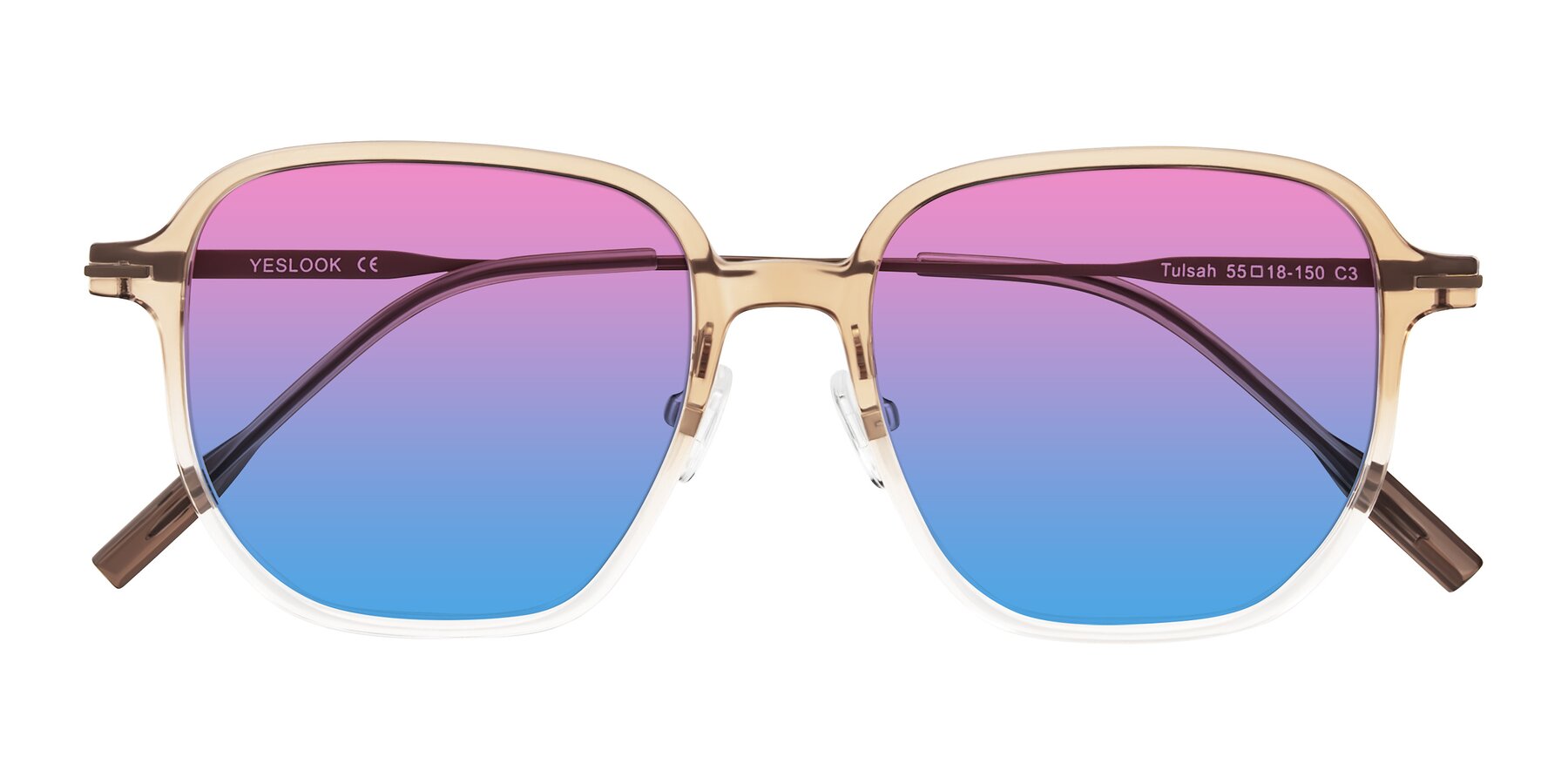 Folded Front of Tulsah in Gradient Light Brown/Clear with Pink / Blue Gradient Lenses