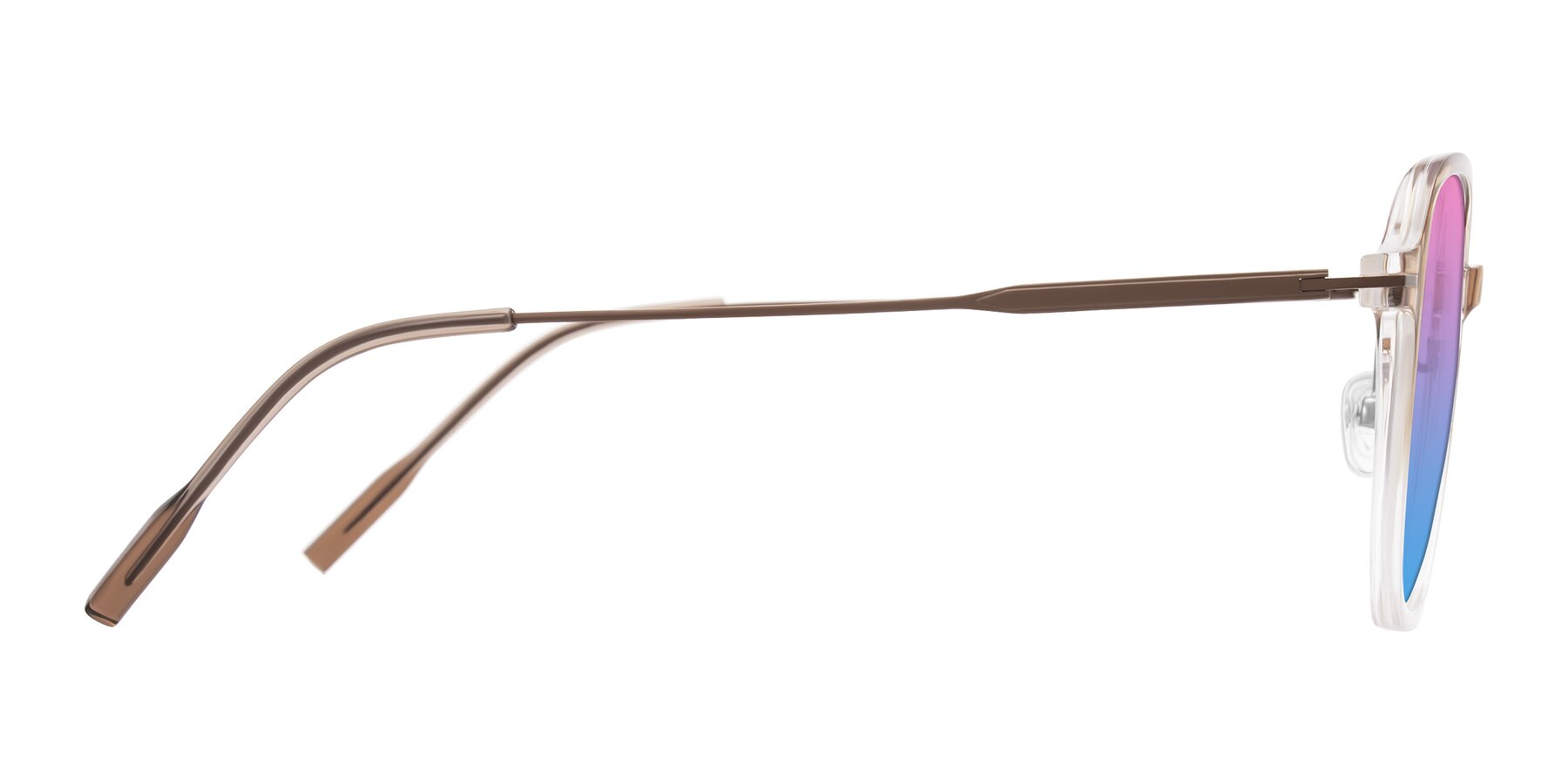 Side of Tulsah in Gradient Light Brown/Clear with Pink / Blue Gradient Lenses