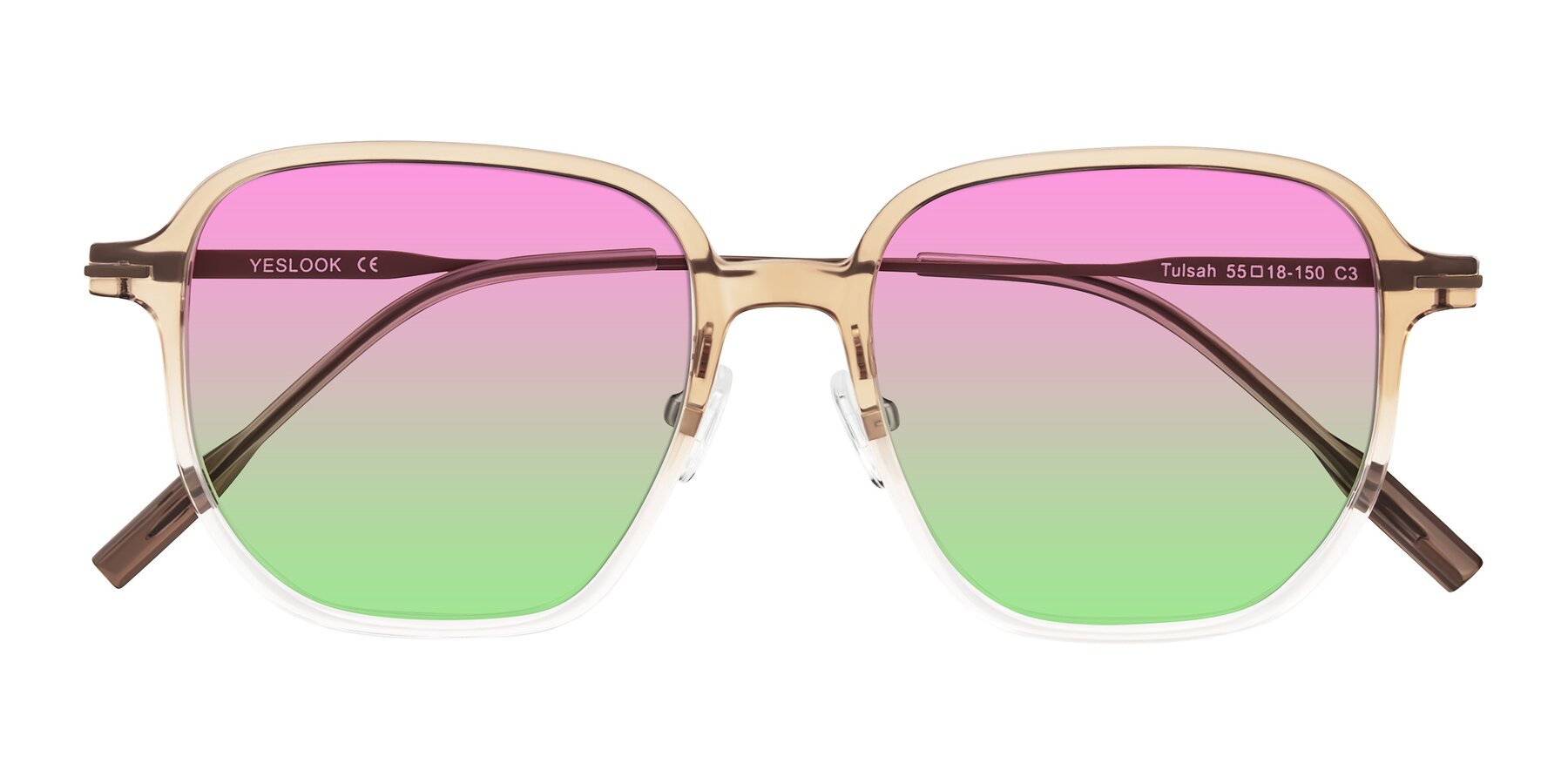 Folded Front of Tulsah in Gradient Light Brown/Clear with Pink / Green Gradient Lenses