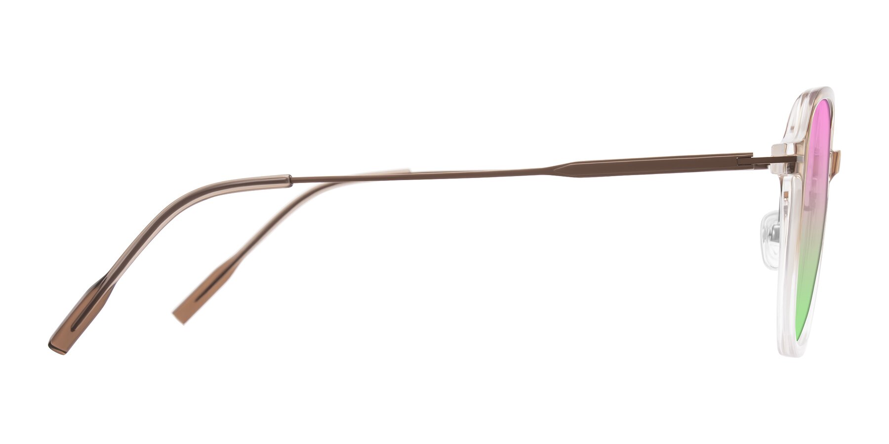 Side of Tulsah in Gradient Light Brown/Clear with Pink / Green Gradient Lenses
