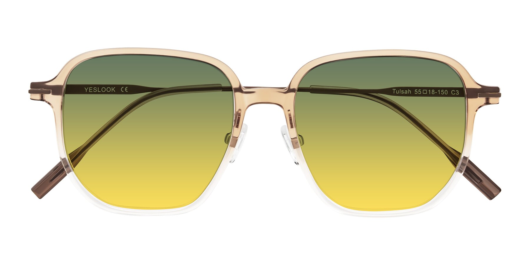 Folded Front of Tulsah in Gradient Light Brown/Clear with Green / Yellow Gradient Lenses