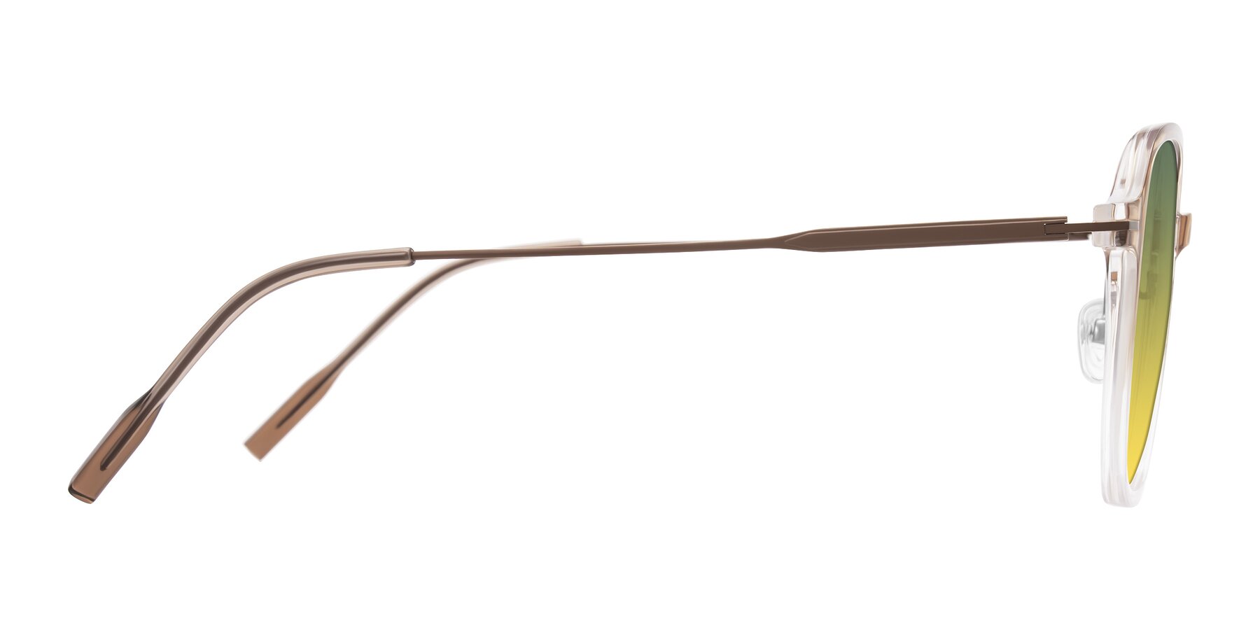 Side of Tulsah in Gradient Light Brown/Clear with Green / Yellow Gradient Lenses
