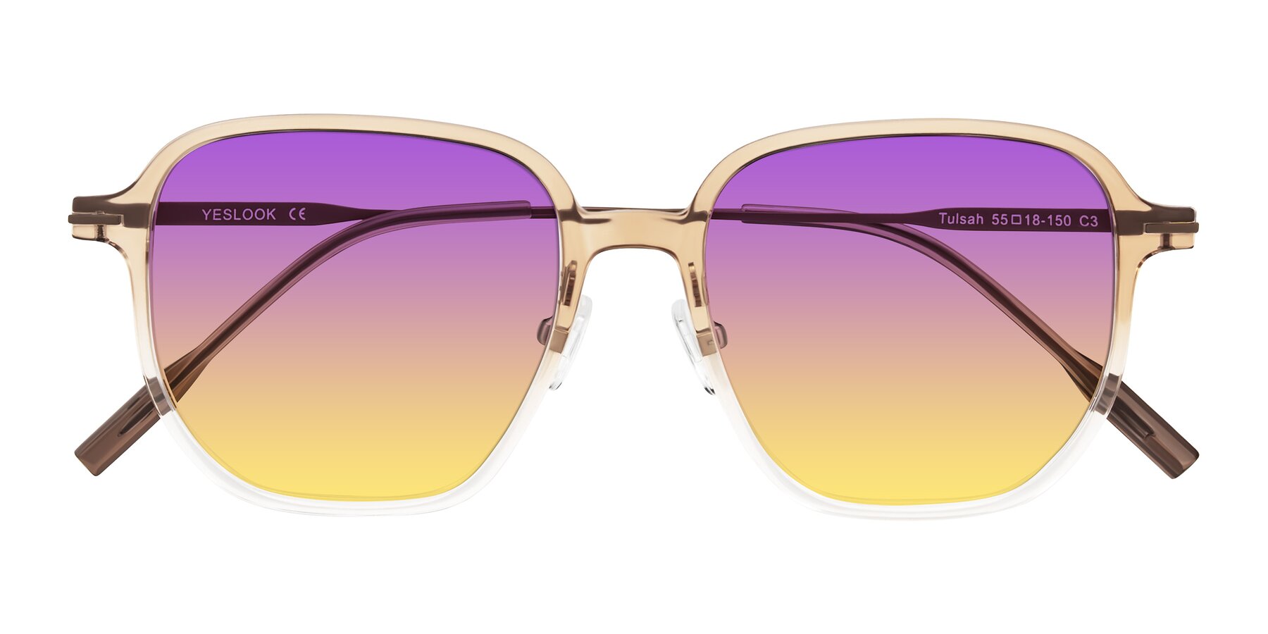 Folded Front of Tulsah in Gradient Light Brown/Clear with Purple / Yellow Gradient Lenses