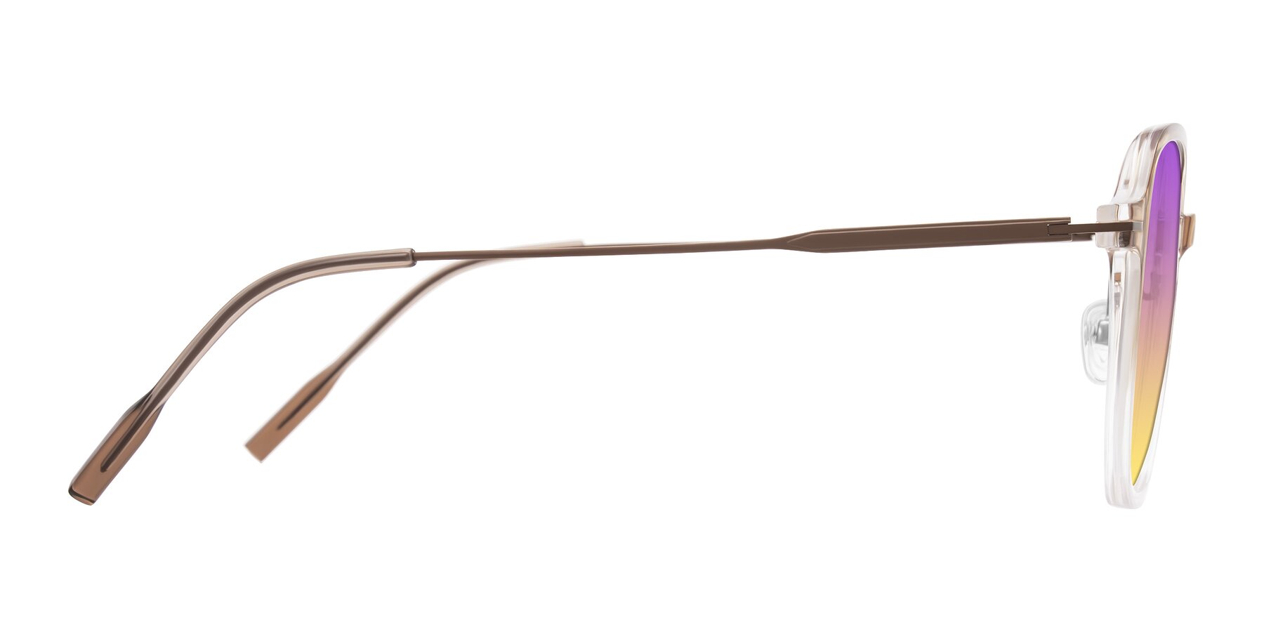Side of Tulsah in Gradient Light Brown/Clear with Purple / Yellow Gradient Lenses