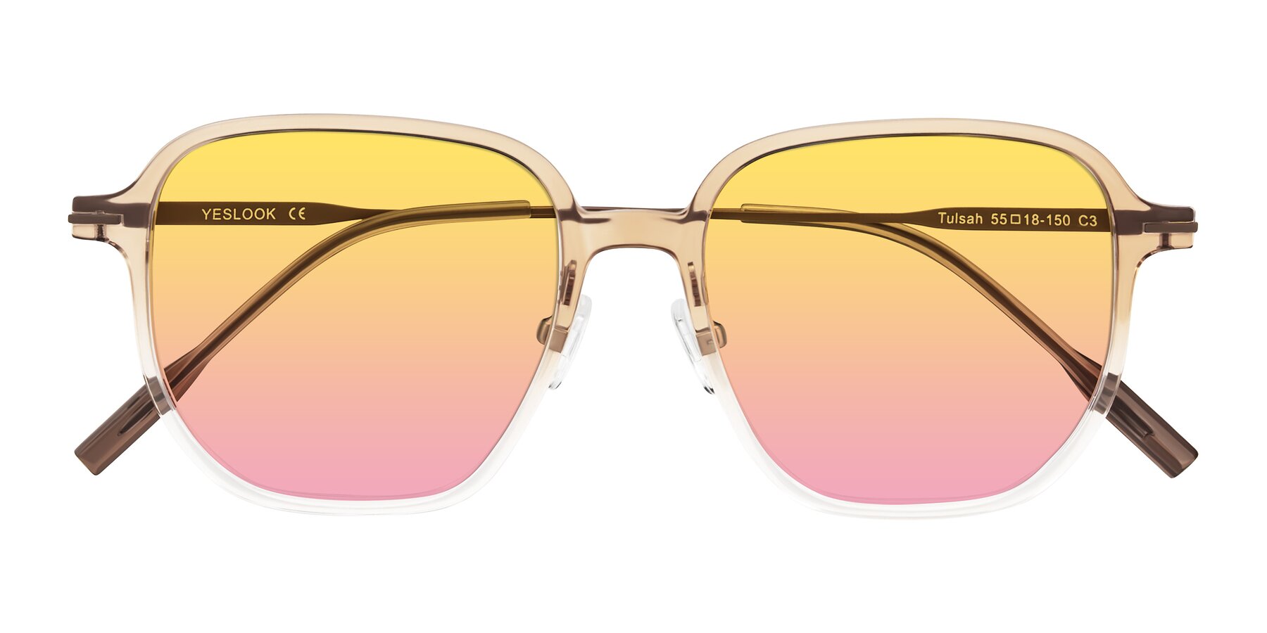 Folded Front of Tulsah in Gradient Light Brown/Clear with Yellow / Pink Gradient Lenses