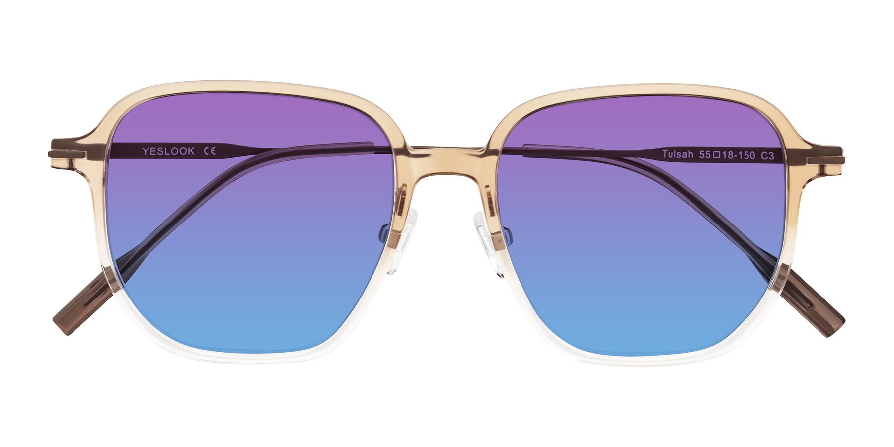 Folded Front of Tulsah in Gradient Light Brown/Clear with Purple / Blue Gradient Lenses