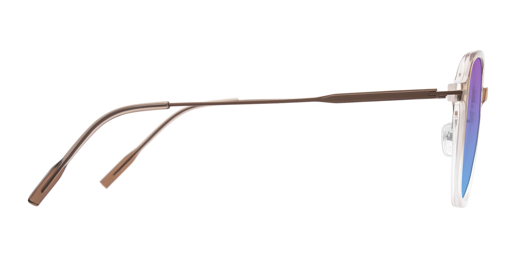 Side of Tulsah in Gradient Light Brown/Clear with Purple / Blue Gradient Lenses