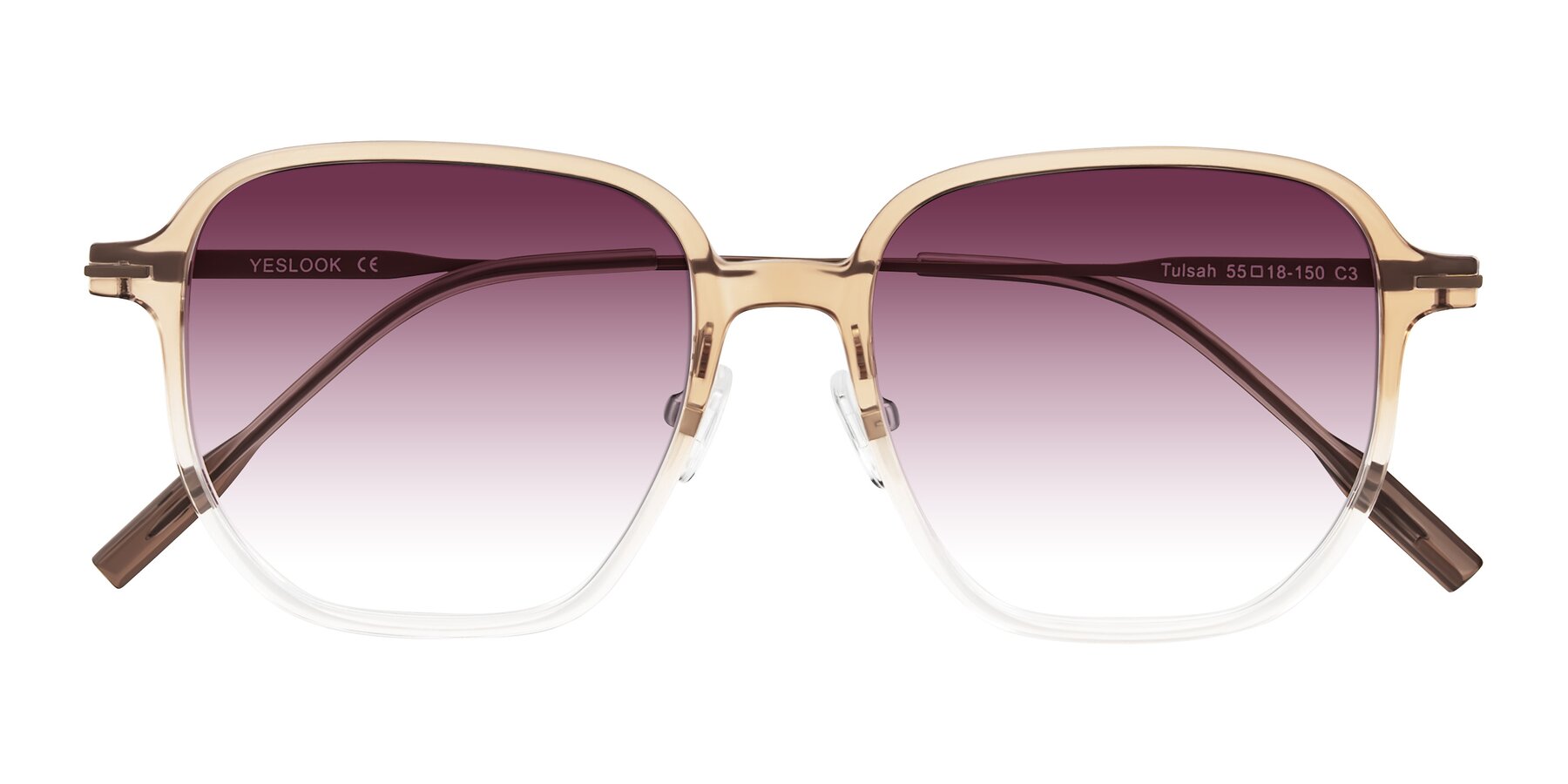 Folded Front of Tulsah in Gradient Light Brown/Clear with Wine Gradient Lenses