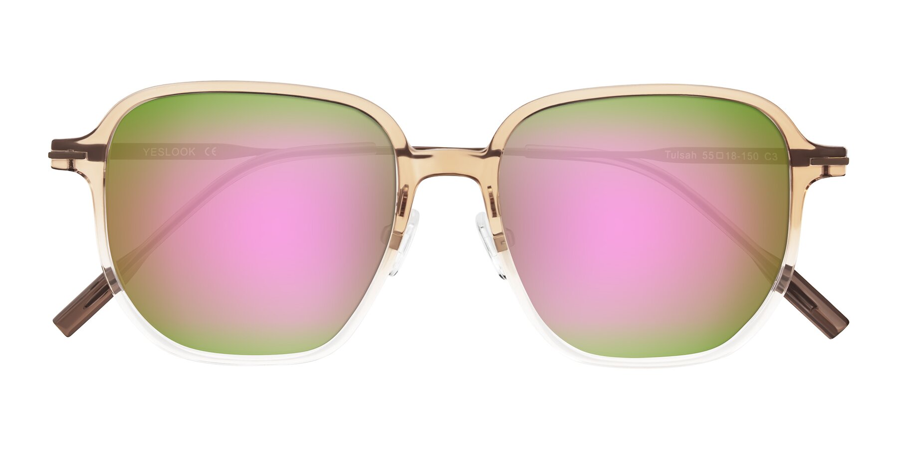Folded Front of Tulsah in Gradient Light Brown/Clear with Pink Mirrored Lenses