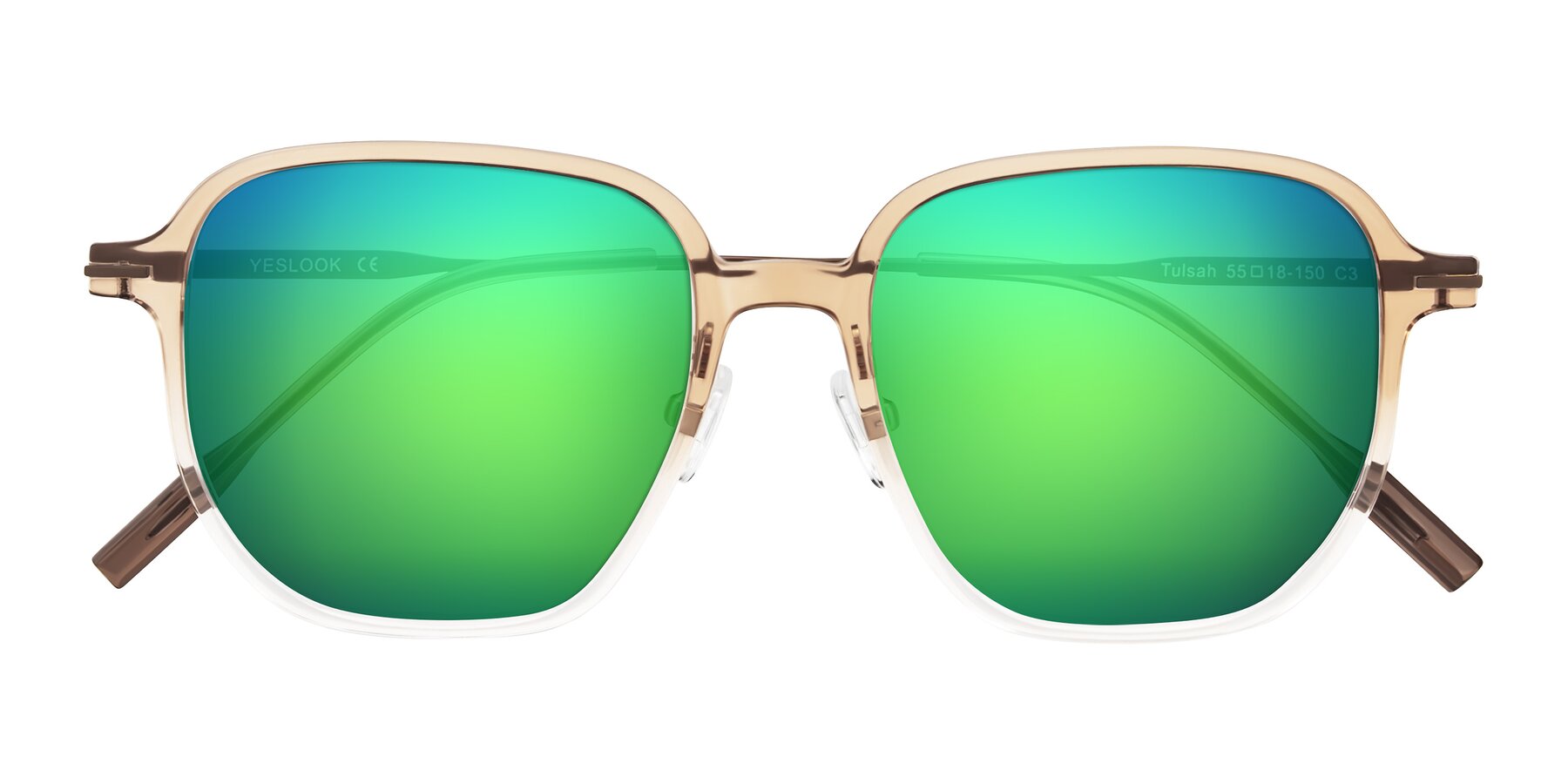 Folded Front of Tulsah in Gradient Light Brown/Clear with Green Mirrored Lenses