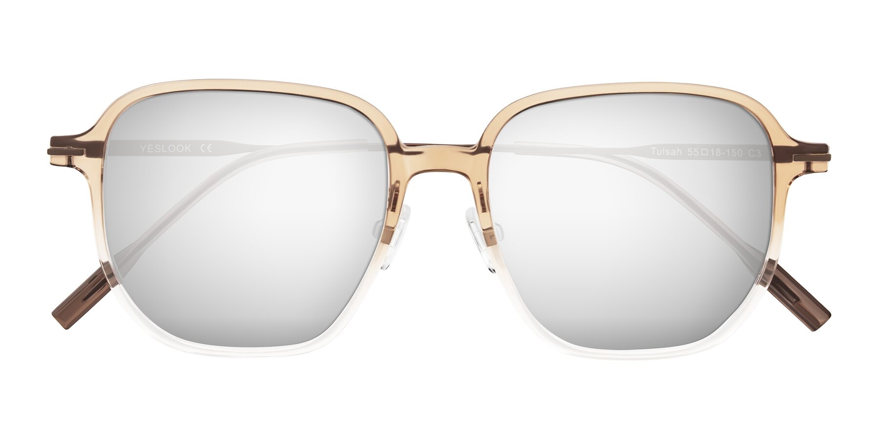 Folded Front of Tulsah in Gradient Light Brown/Clear with Silver Mirrored Lenses