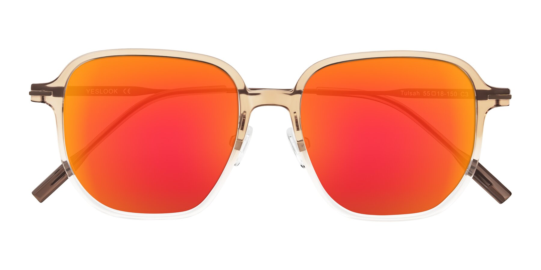 Folded Front of Tulsah in Gradient Light Brown/Clear with Red Gold Mirrored Lenses