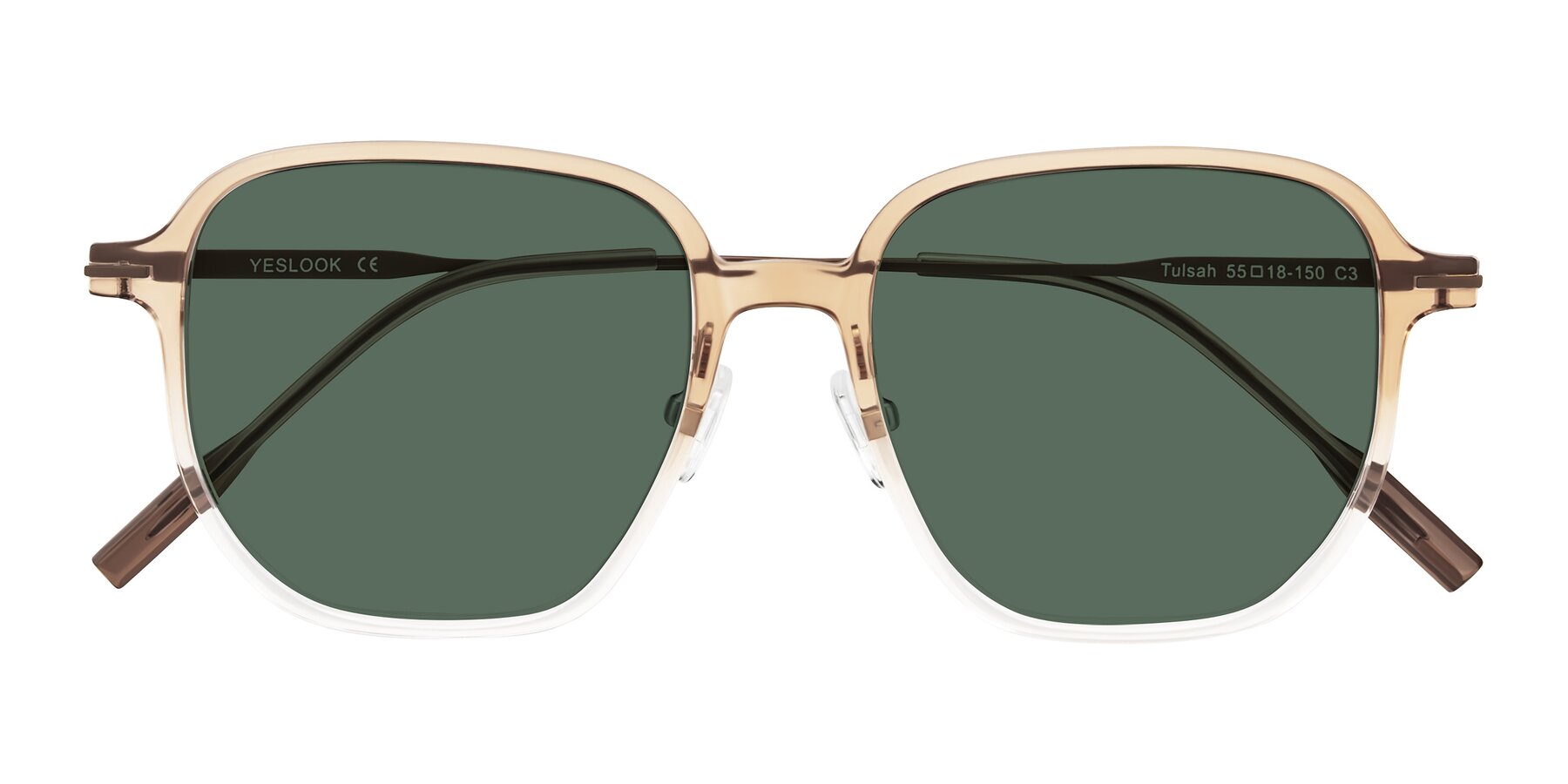 Folded Front of Tulsah in Gradient Light Brown/Clear with Green Polarized Lenses