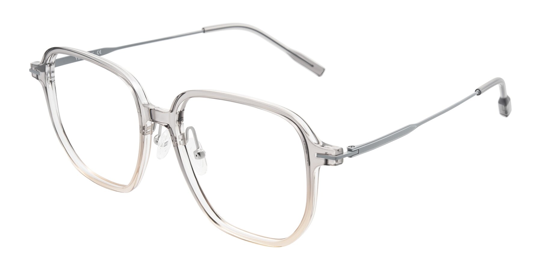 Angle of Tulsah in Gradient Light Gray/Brown with Clear Eyeglass Lenses