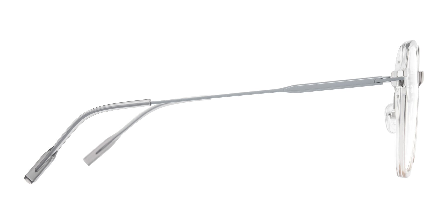 Side of Tulsah in Gradient Light Gray/Brown with Clear Eyeglass Lenses