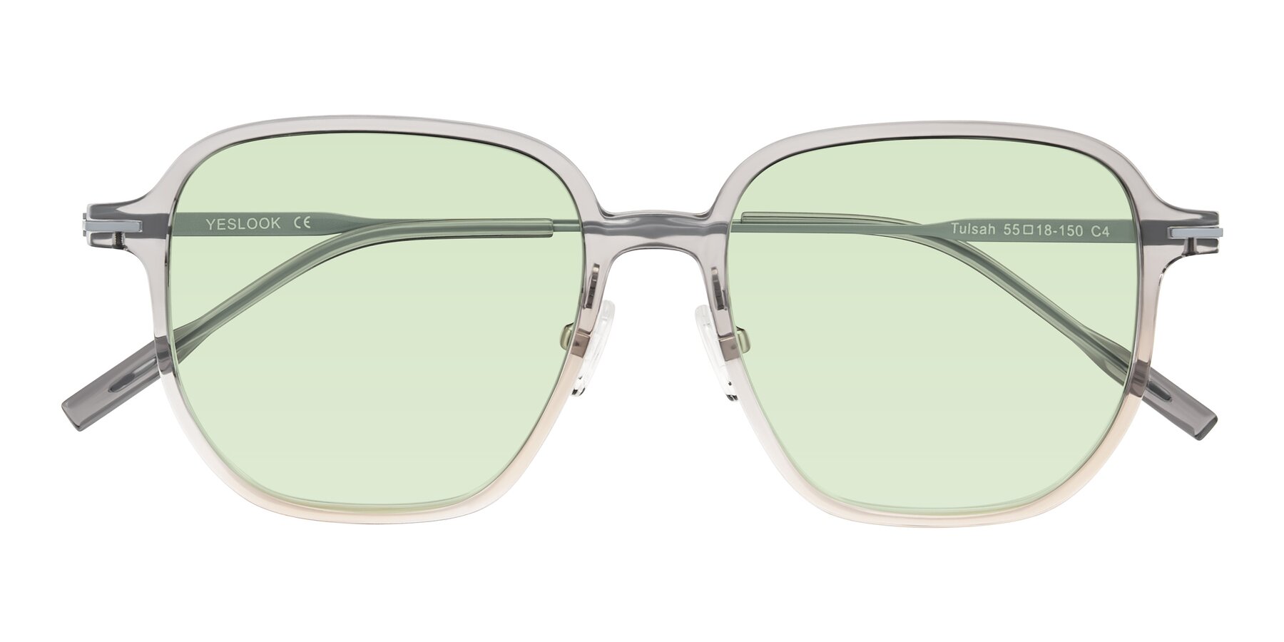 Folded Front of Tulsah in Gradient Light Gray/Brown with Light Green Tinted Lenses