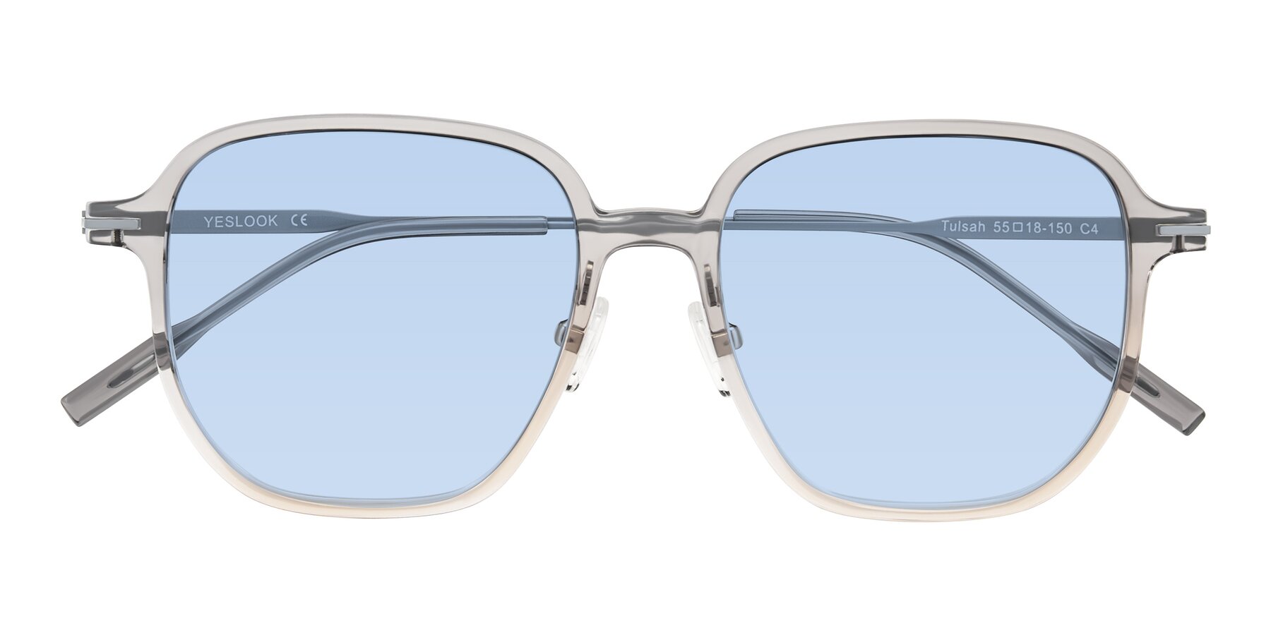 Folded Front of Tulsah in Gradient Light Gray/Brown with Light Blue Tinted Lenses